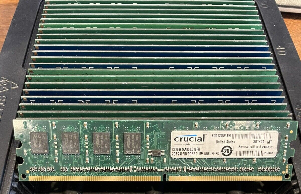 Lot of 50 - Crucial/Micron 2GB 2RX8 PC2-6400S DDR2 Desktop RAM - TESTED