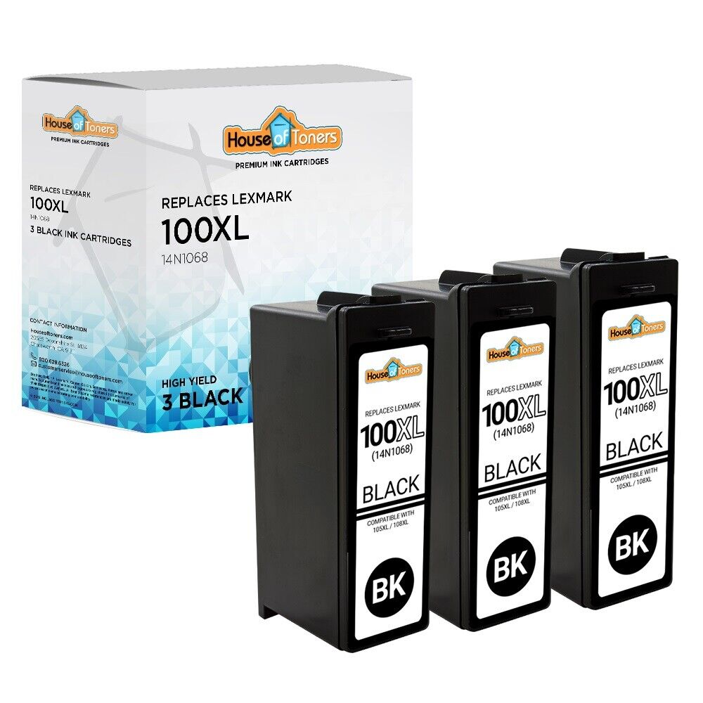 3 PK 100 XL Black Ink Cartridges for Lexmark Impact S305 S300 S302 S301 Printer