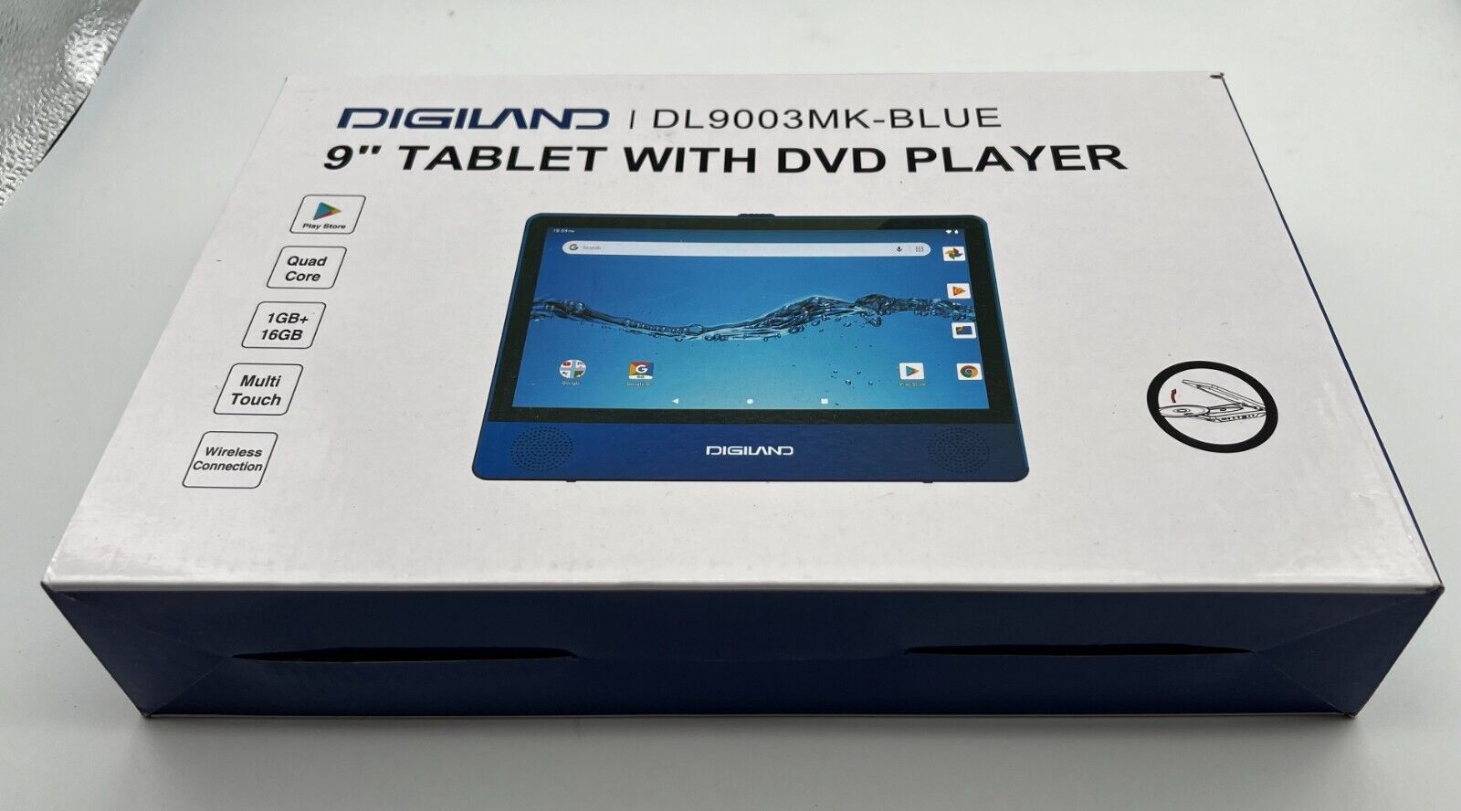 DigiLand 9in Android 16GB Tablet w/Built In DVD Player WiFi DL9003MK - Used