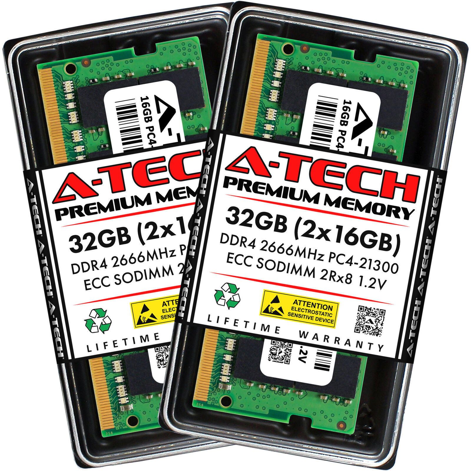 A-Tech 32GB 2x 16GB 2Rx8 PC4-21300 DDR4 2666MHz ECC UNB SODIMM Server Memory RAM