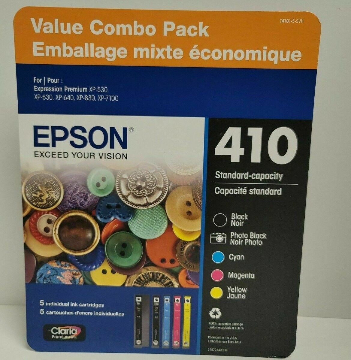 Genuine Epson 410 Ink Cartridge B/C/M/Y-For X830 XP7100 Printer-Photo-OEM 5PK
