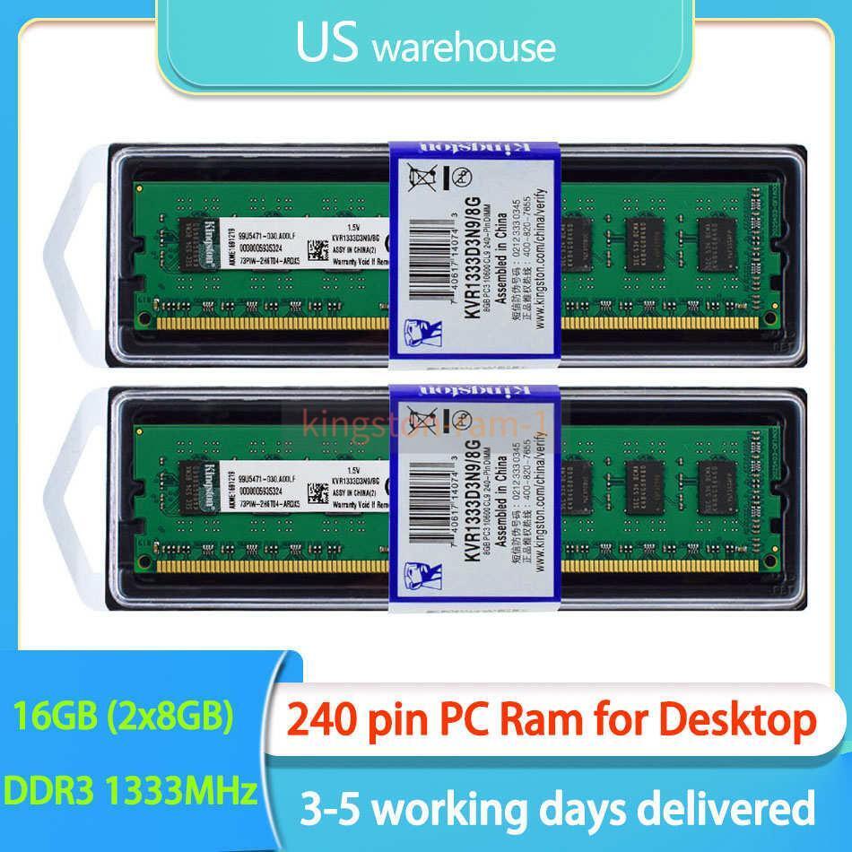 Kingston 16GB (2x8 GB) DDR3 1333MHz PC3-10600 240PIN 2Rx8 Desktop DIMM Memory US
