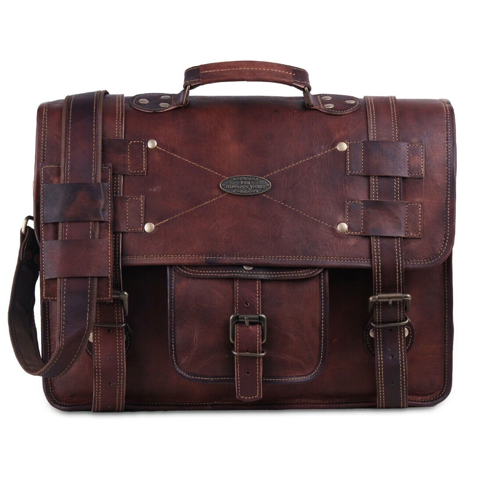 Men's Genuine Vintage Leather Laptop Messenger Satchel work Briefcase Brown Bag
