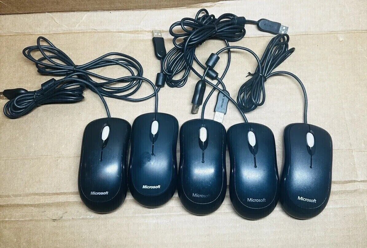 Lot of 5 Microsoft Basic Optical Mouse V2.0 USB Wired Scroll USB/PS2 Compatible