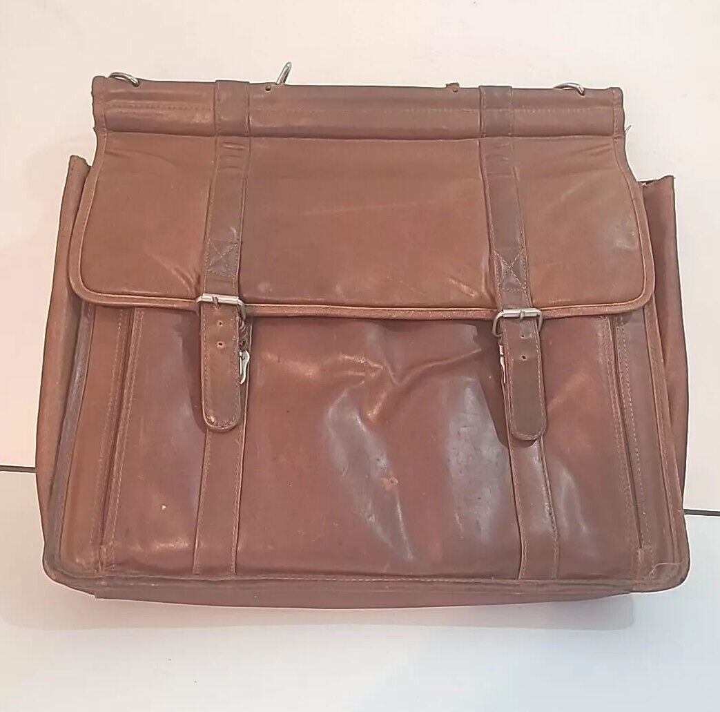 Vintage Wilsons brown italian  leather briefcase attache Laptop 16x15 well loved