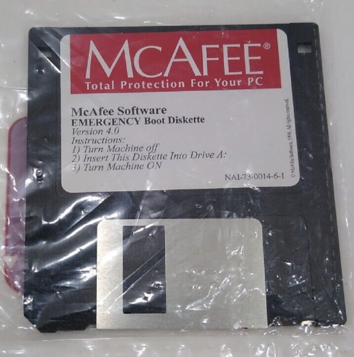 McAfee Software 3.5 Floppy Diskette (Version 4.0) New Sealed Vintage