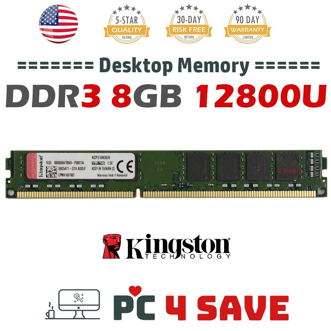 Kingston 8GB DDR3 1600 MHz PC3-12800U NON-ECC UDIMM Desktop Memory KCP316ND8/8