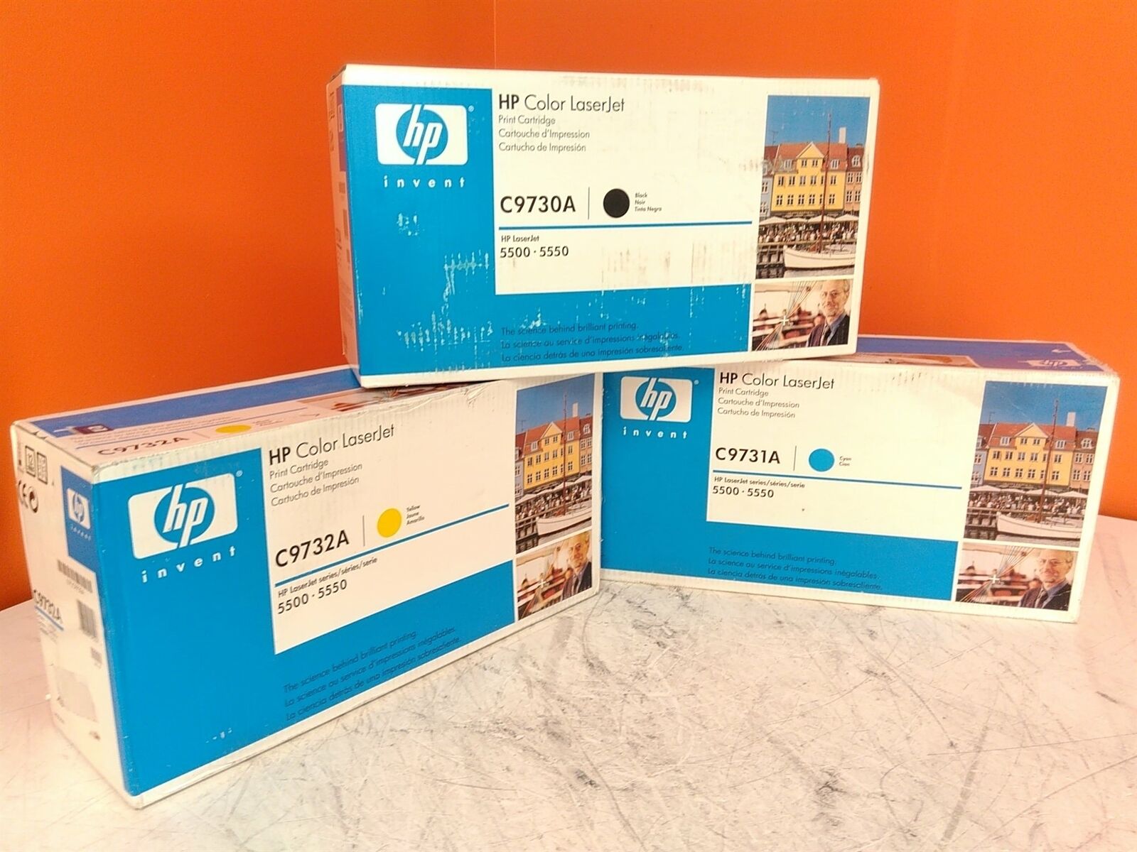 NEW Sealed Set of 3 HP CYK Toner Set C9730A C9731A C9732A Torn Old Style Box 