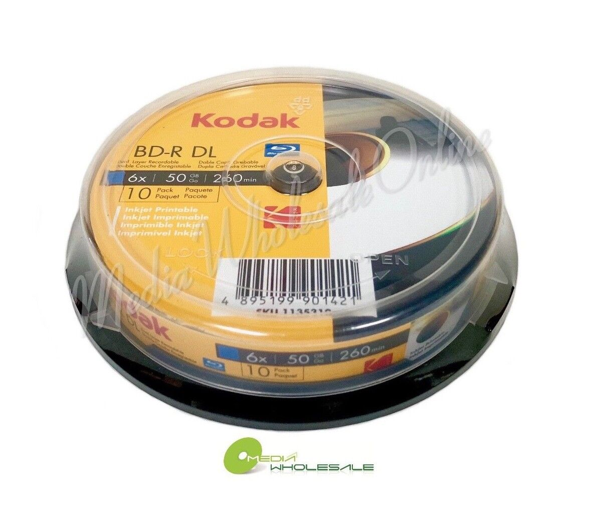 10 KODAK Blank Blu-Ray BD-R BDR DL Dual Double Layer 6X 50GB Inkjet Printable
