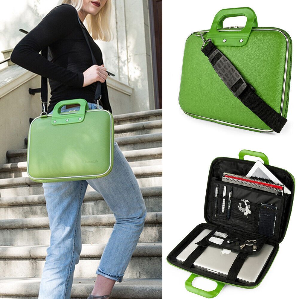 Green Semi Hard Leather Laptop Carry Case For 15\