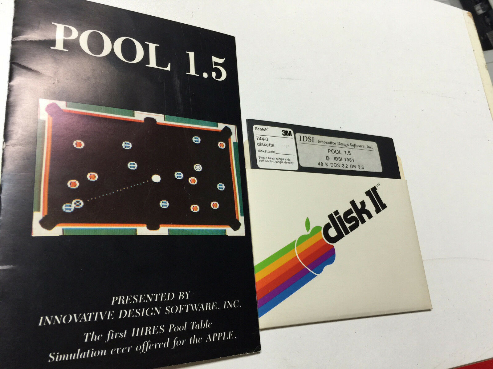 POOL 1.5 IDSI 1981 HIRES Table Game Apple ii II Plus iie old Vintage