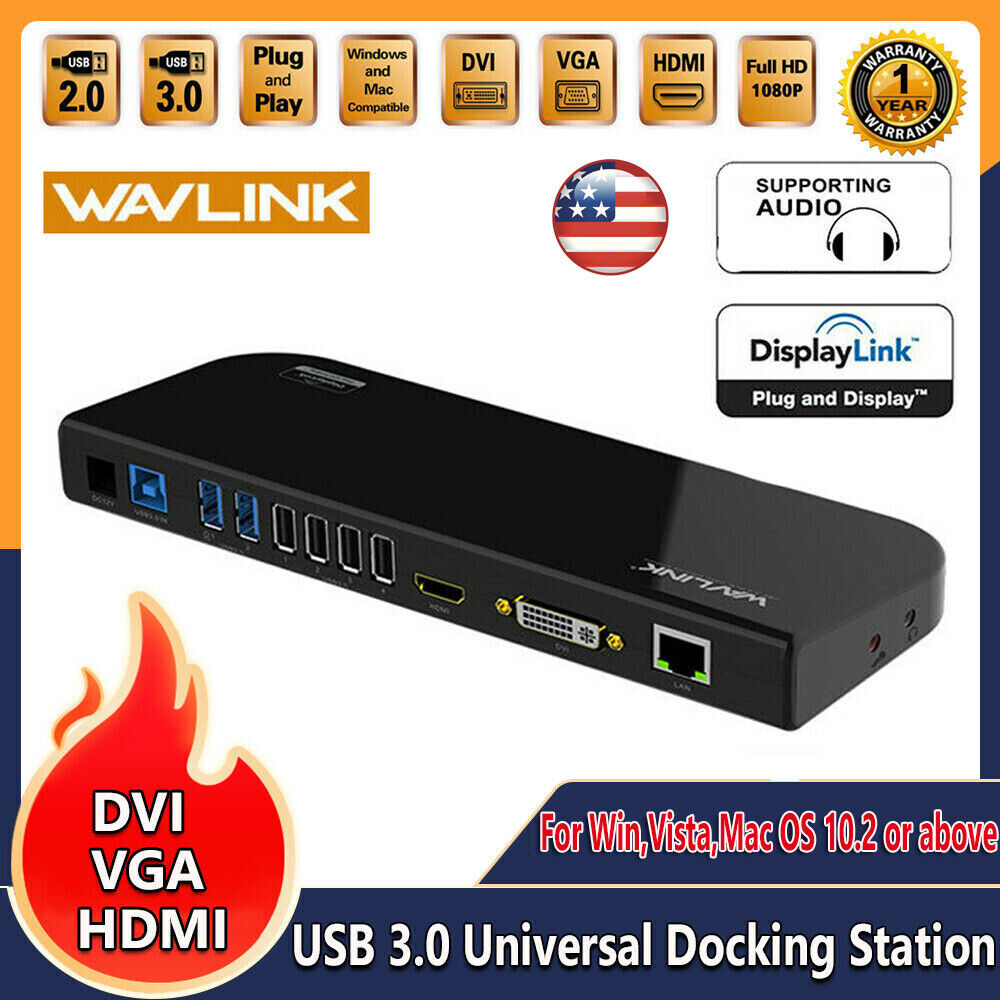 Wavlink USB3.0 Universal Docking Station,Dual Video Monitor &Gigabit Ethernet