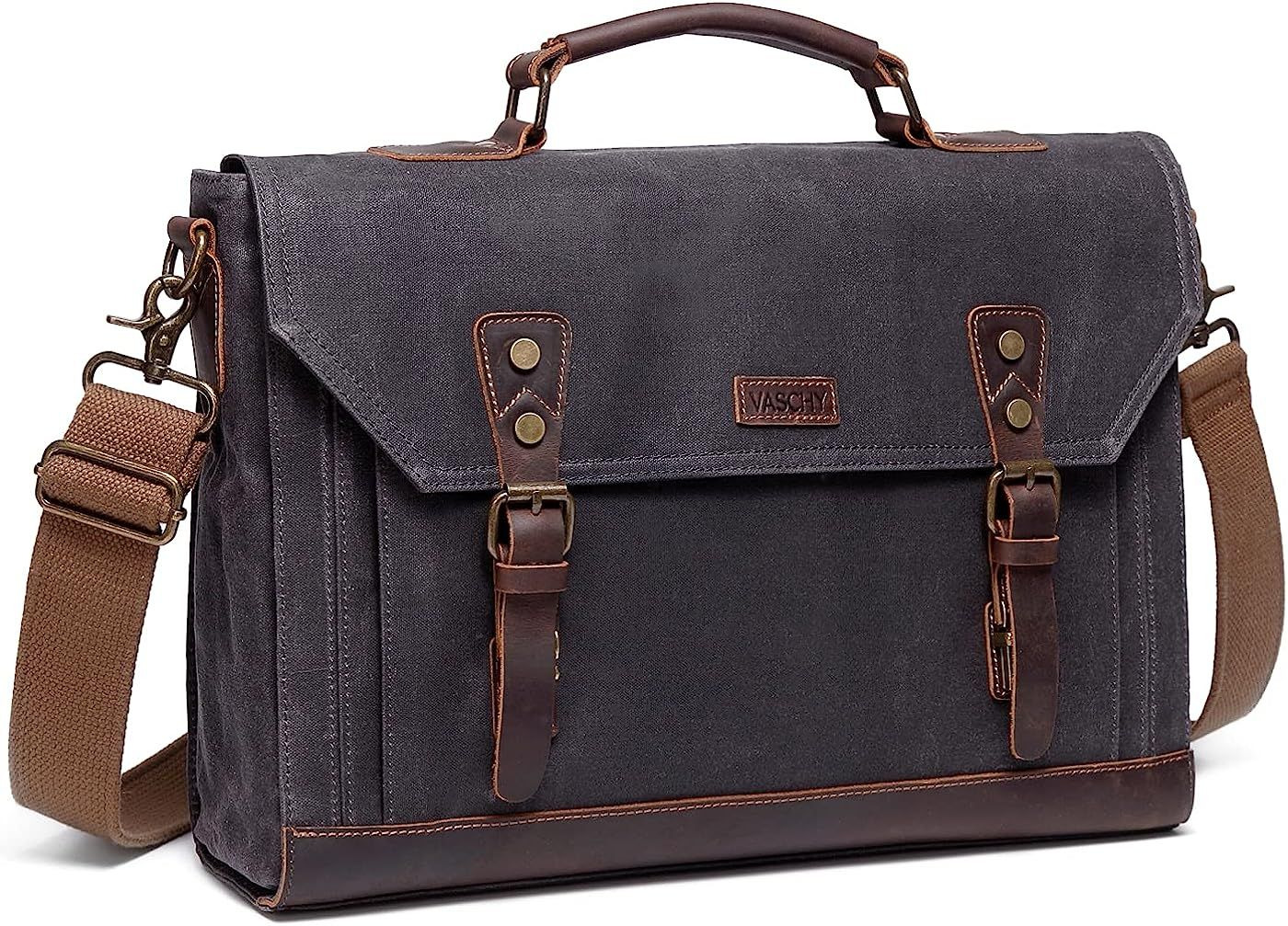 Messenger Bag for Men,Vintage Canvas Leather Waxed Canvas-fits 17inch Laptop 