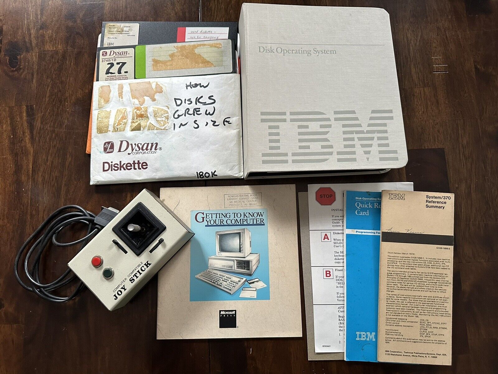 IBM Vintage Operating System Binder, Other Manuals, 8inch Floppies, &Joystick