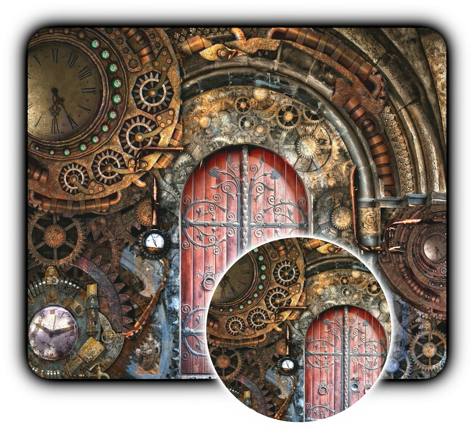 Mouse Pad Sign + Coaster - Steam Punk - Clocks Red Door - 1/4\