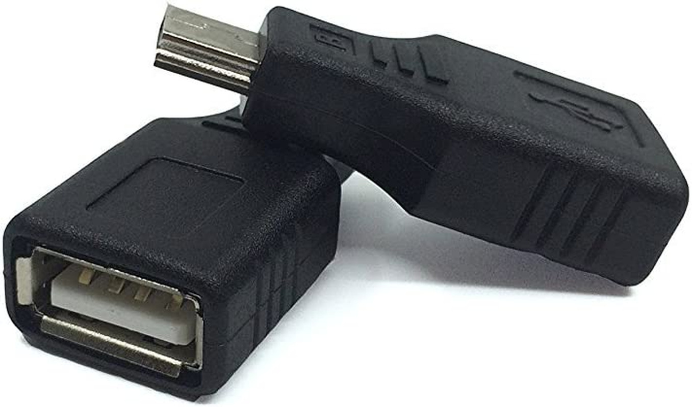 USB 2.0 Type a to Mini USB 5-Pin Type B Female/Male Adapter - 2 Pack, Bl