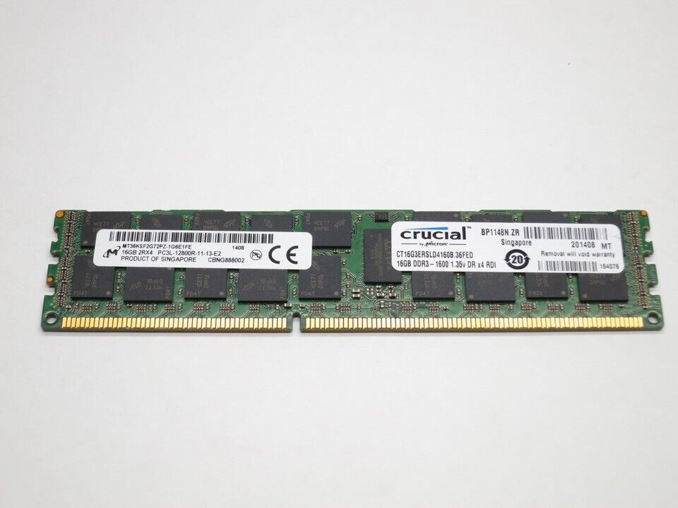 CT16G3ERSLD4160B CRUCIAL 16GB DDR3 1600 RDIMM 2Rx4 PC3L-12800R 240PIN SERVER RAM