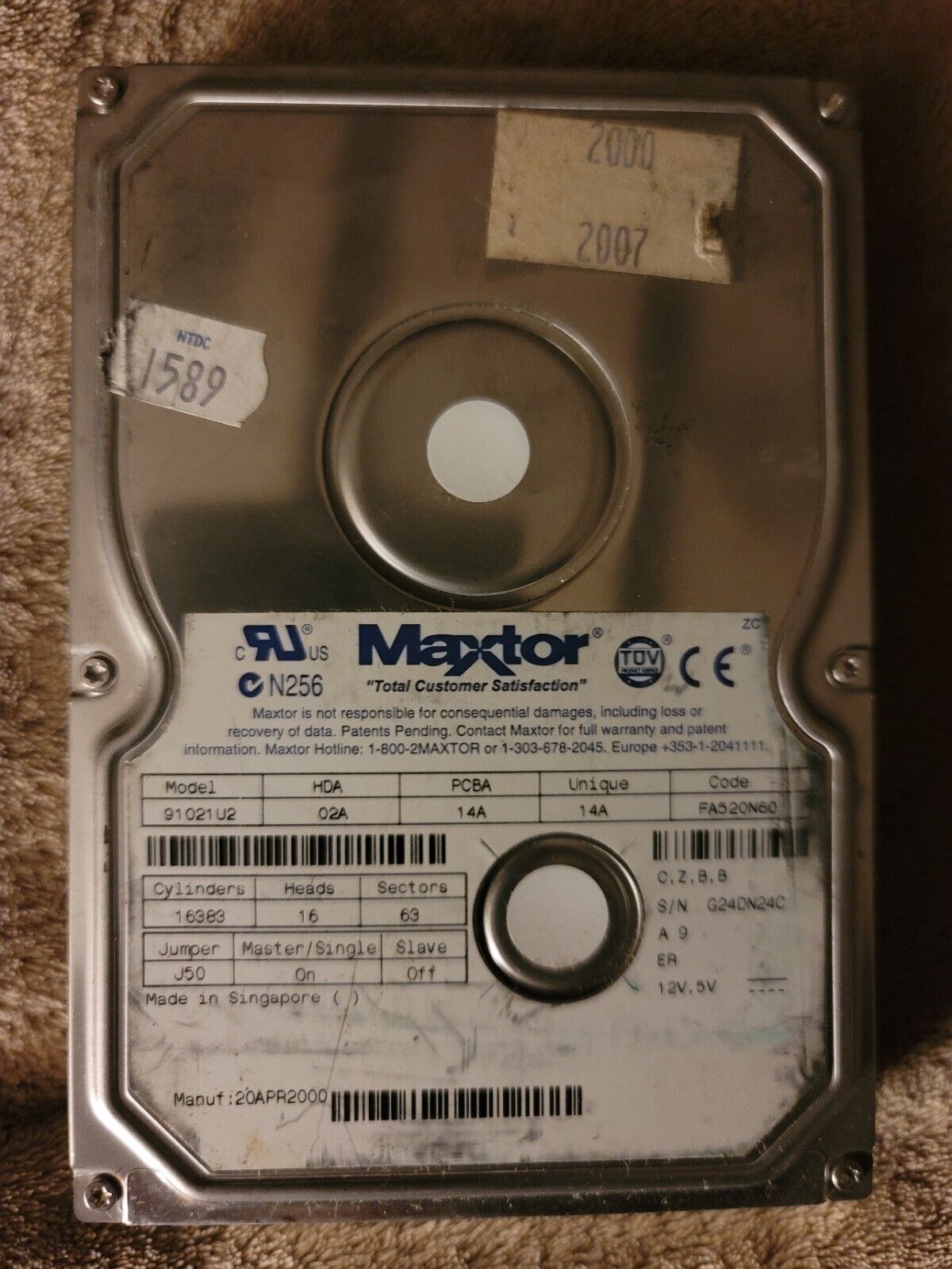 Maxtor 91021U2 10.2GB UDMA/66 5400RPM 512KB 3.5