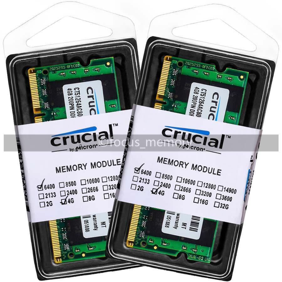 Crucial 8GB 2x4GB DDR2-800 PC2-6400 Laptop Memory SODIMM For Dell Latitude E5500