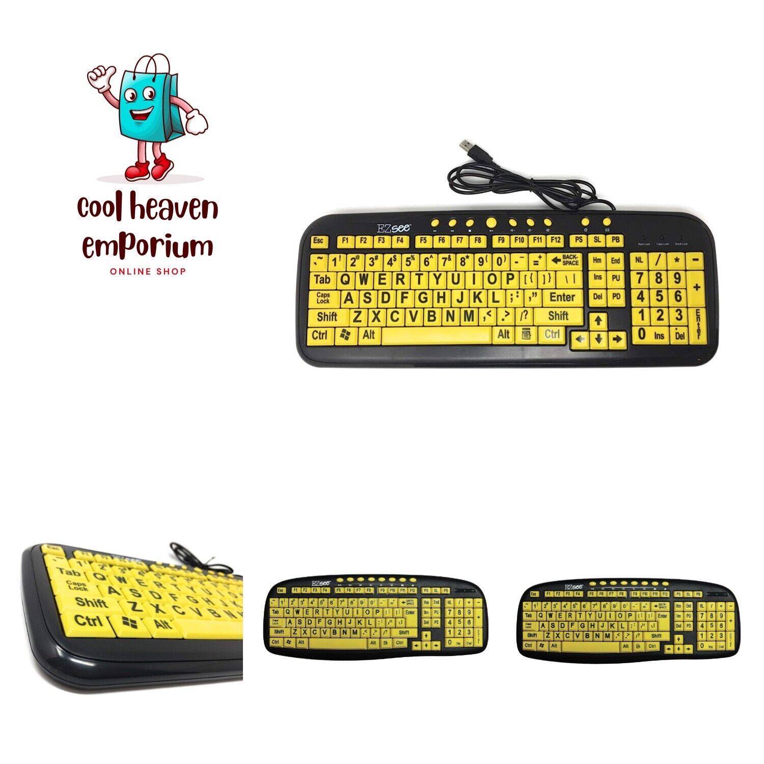 New and Improved: by DC - Large Print Computer Keyboard USB Wired Yellow Keys...