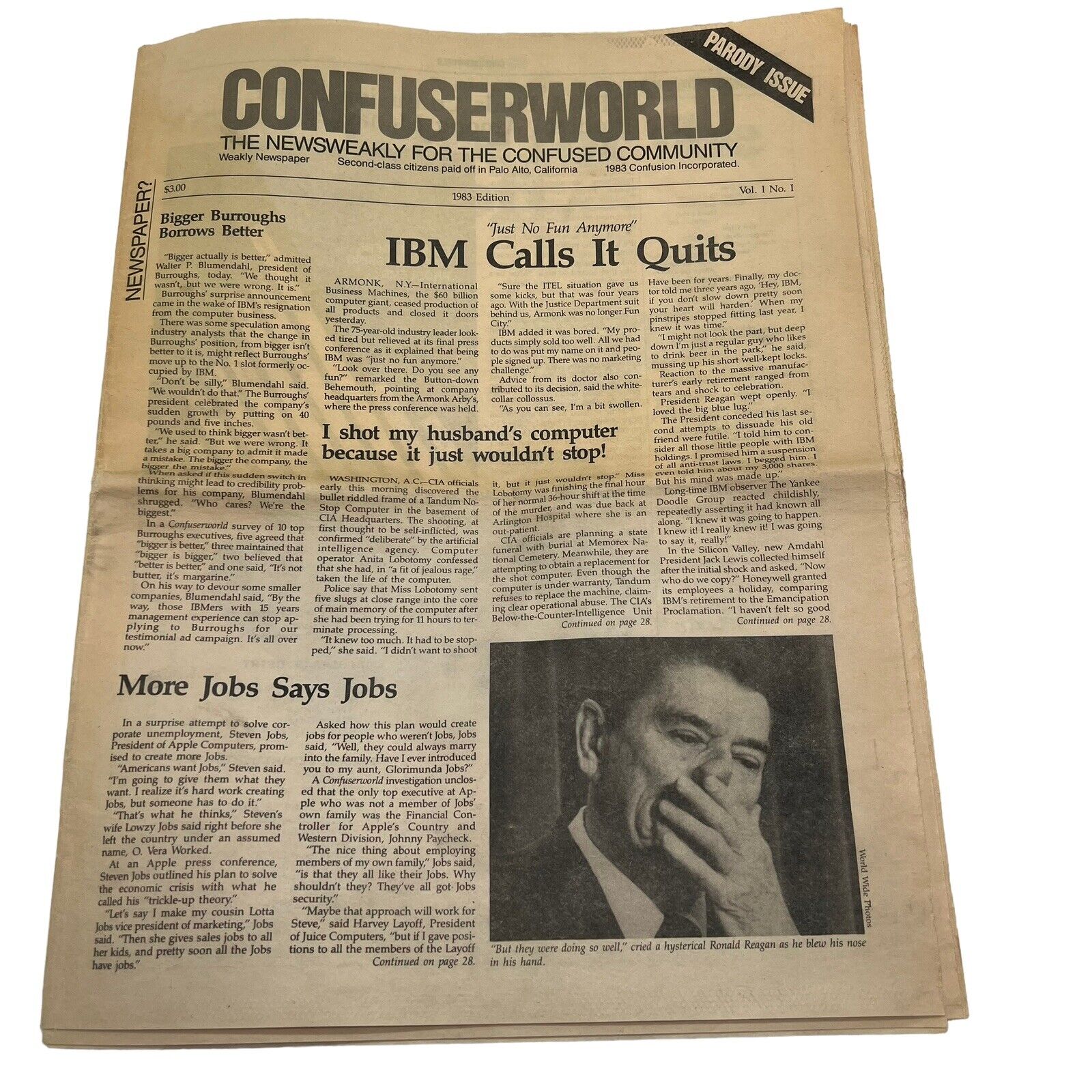 Confuserworld Computer Paradoy Newspaper Issue 1983 Rare IBM Calls It Quits