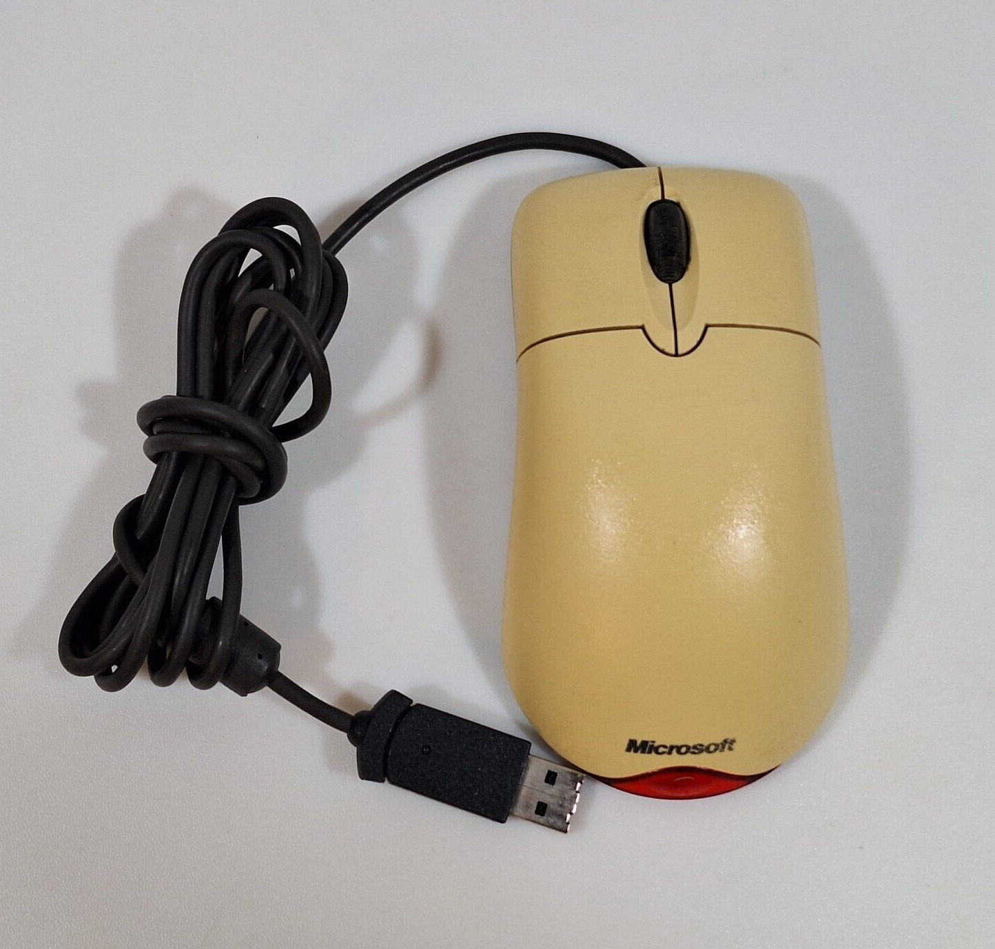 Vintage Off White Microsoft Wheel Mouse Optical USB Mouse 1.1/1.1a - Good+ Cond