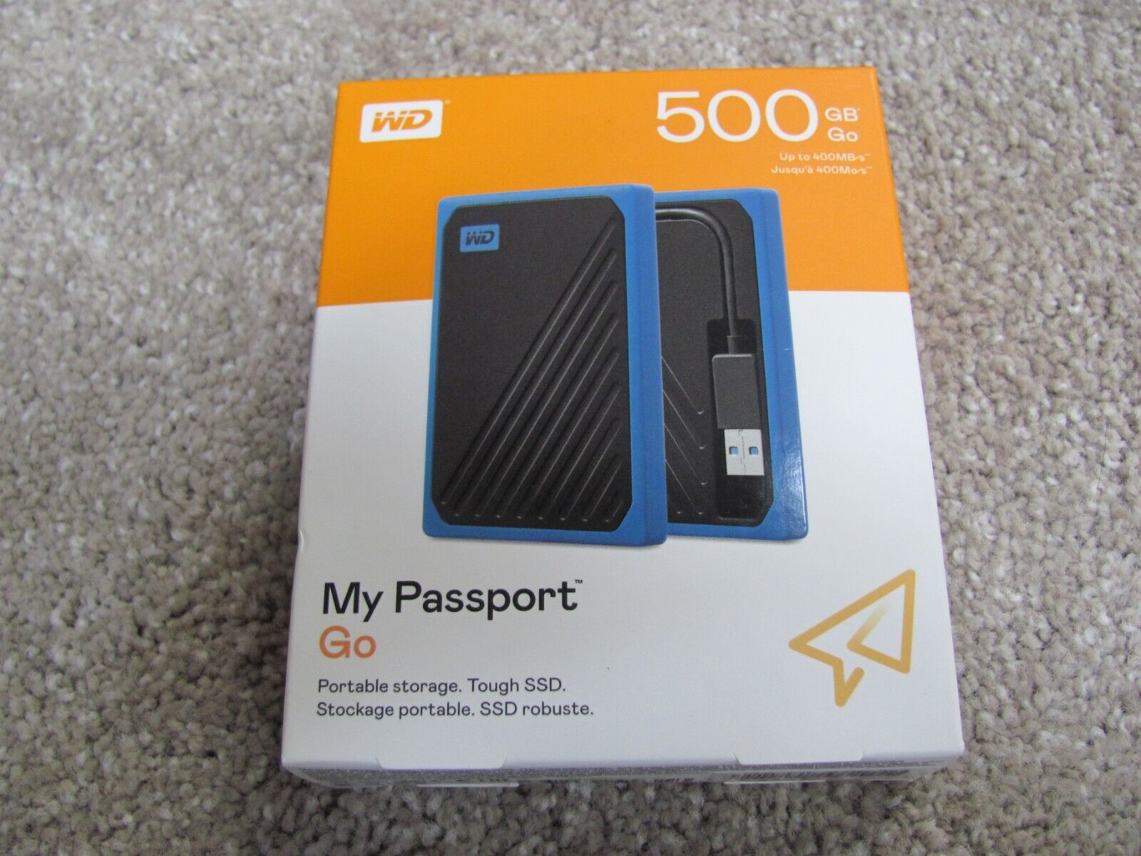 WD My Passport Go 500GB External USB 3.0 SSD Portable External Drive - Black/Cob