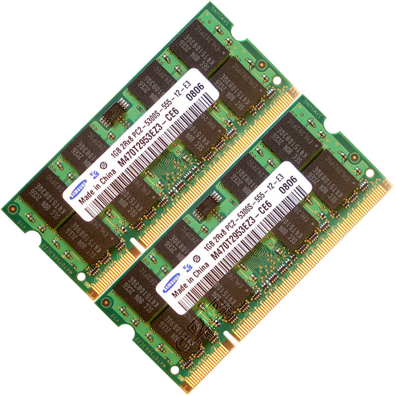 2GB(2x1GB) DDR2 667 MHz PC2-5300 5300S Laptop SODIMM Memory RAM KIT 200-pin CL5