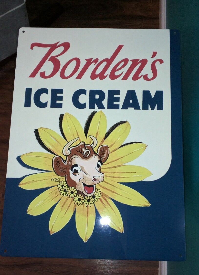Borden Dairy Elsie the cow Ice cream Milk sign advertising 12 x 15 in 50029