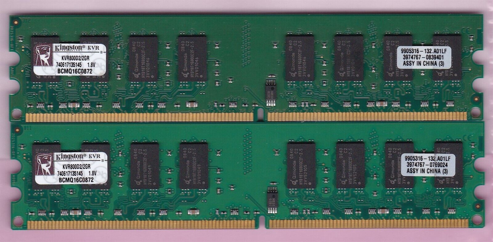 4GB 2x2GB KINGSTON KVR800D2/2GR DDR2-800 PC2-6400 DESKTOP Ram Memory Kit 240-Pin