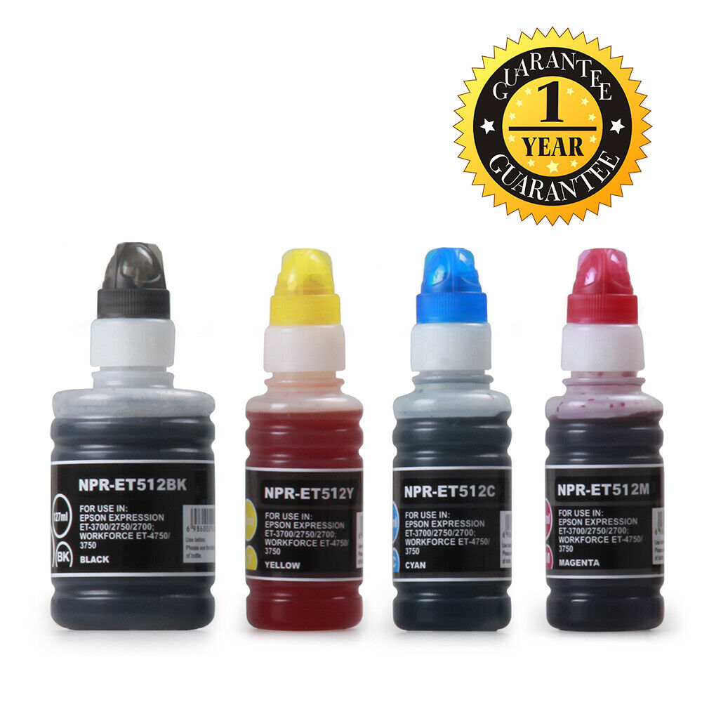 4PK Compatible T512 EcoTank Ink Bottles for Epson ET3700 ET2750 ET2700 ET4750 