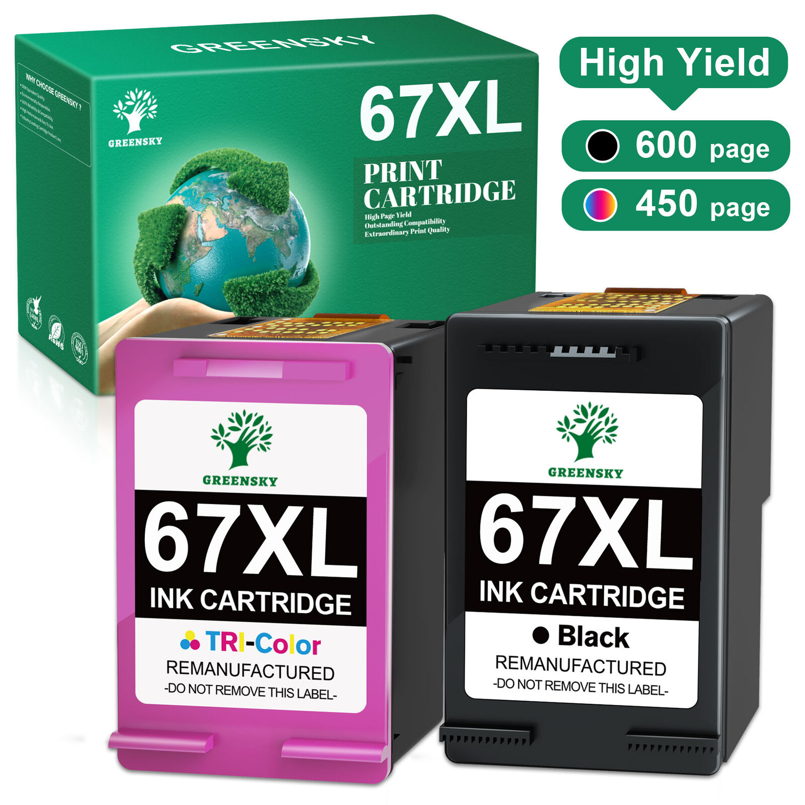 2x 67XL High Yield Ink Cartridge for HP Deskjet 2722 2723 2752 Envy 6055 6455