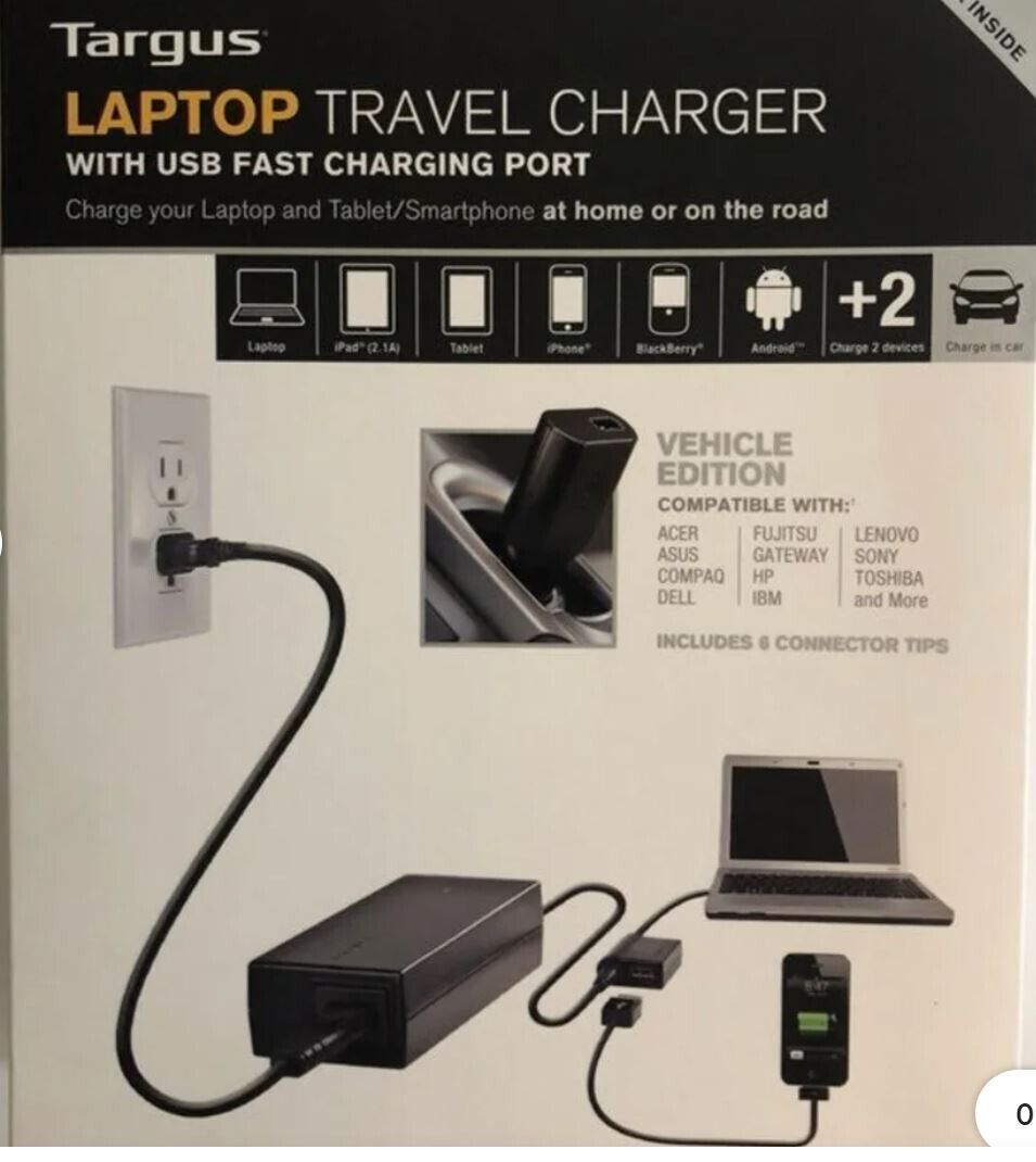 Targus Universal Laptop Travel Charger 90W-USB Fast Charging  APM32US REDUCED