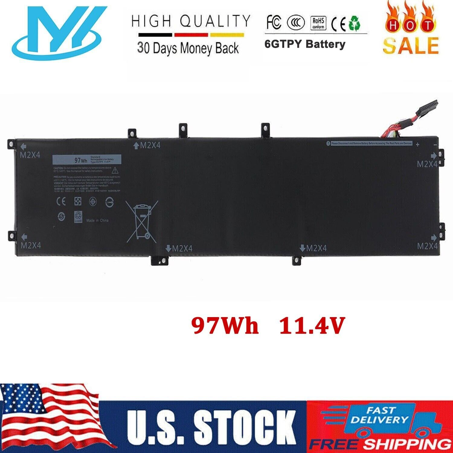 ✅Type 6GTPY Battery 97Wh Replacement Battery for Dell XPS 15 9550 9560 9570 7590