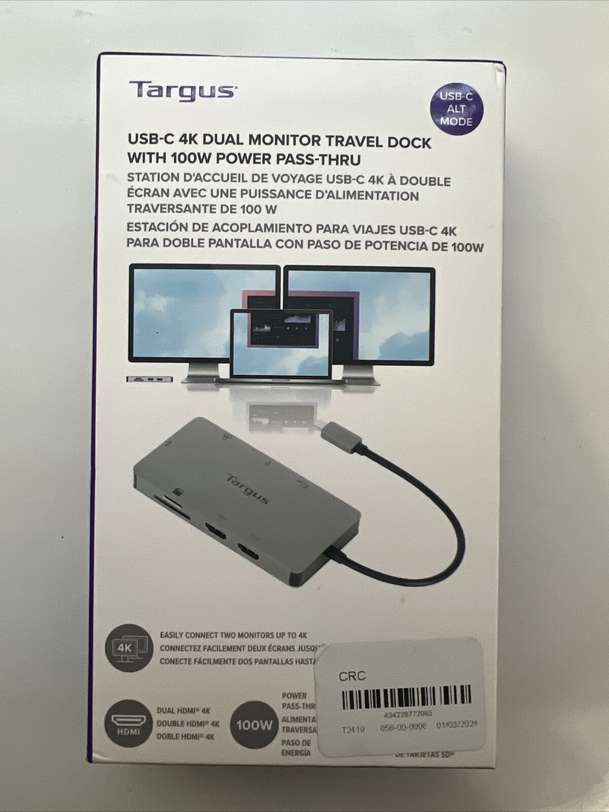 TARGUS USB-C 4K Dual Monitor Travel Dock with 100W Power Pass-Thru