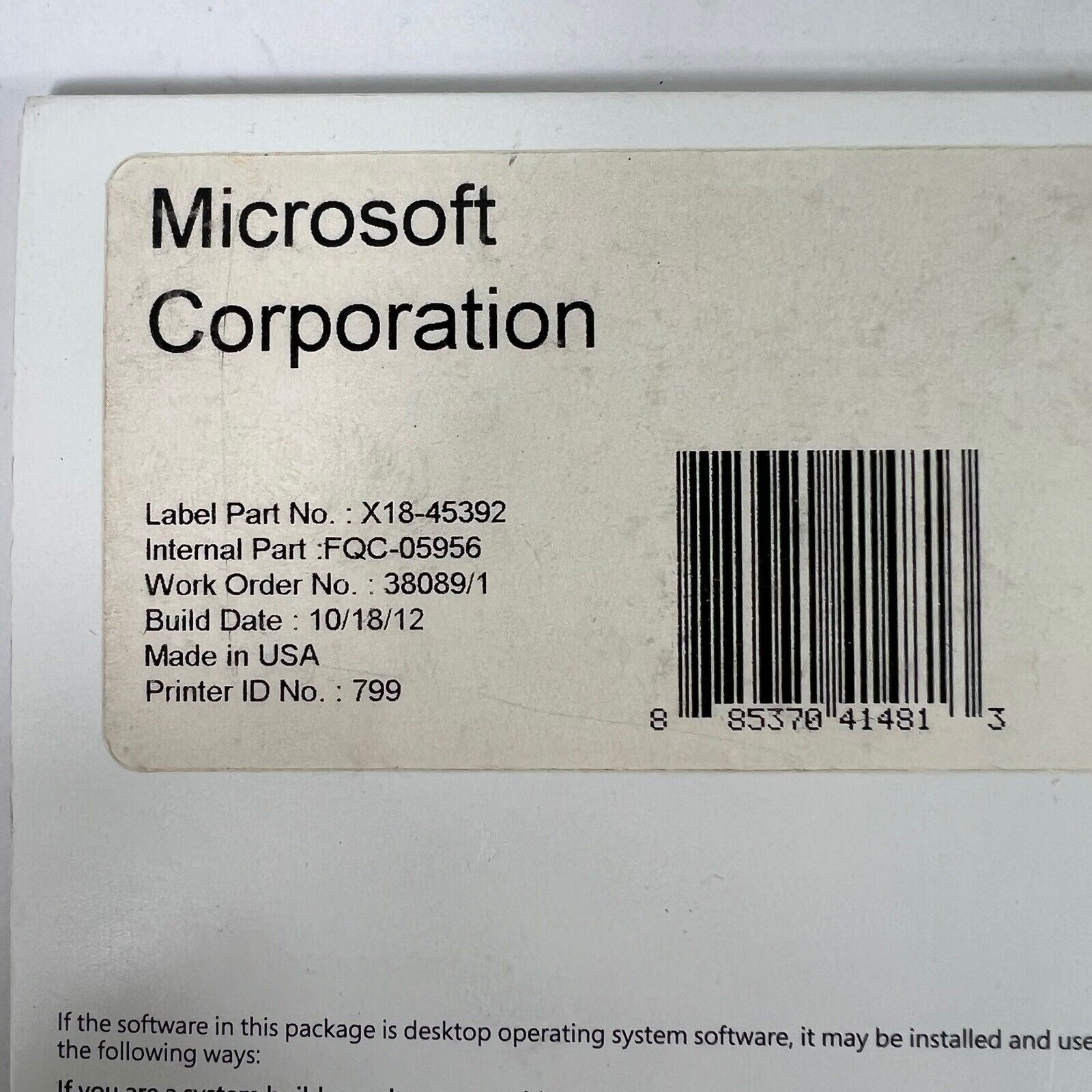 Microsoft Windows 8 Pro 64 Bit Edition