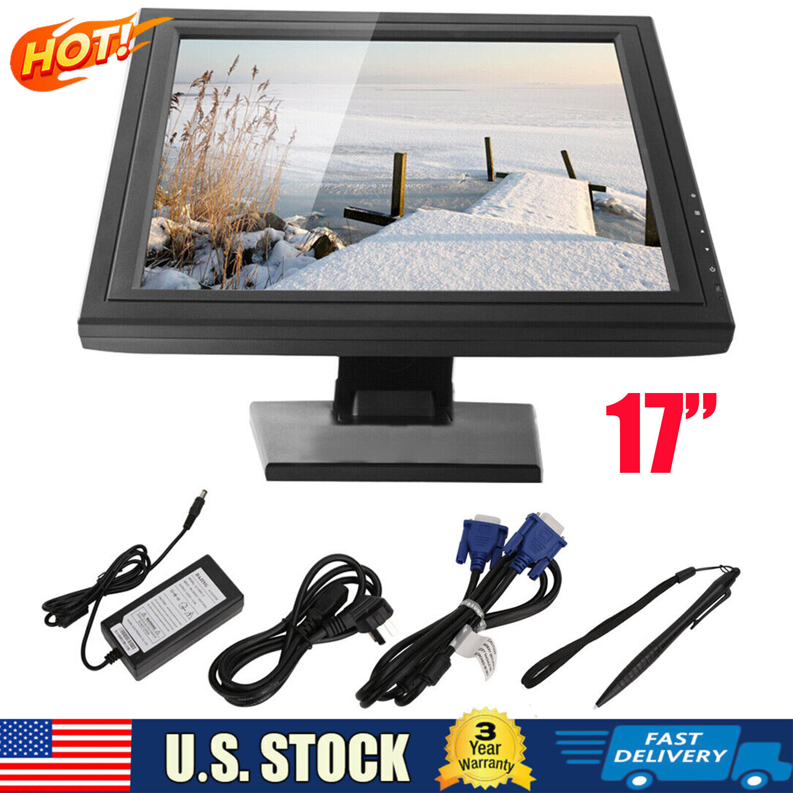 17 Inch LCD Touch Screen VGA USB Monitor Touch Screen For POS Retail Restaurant