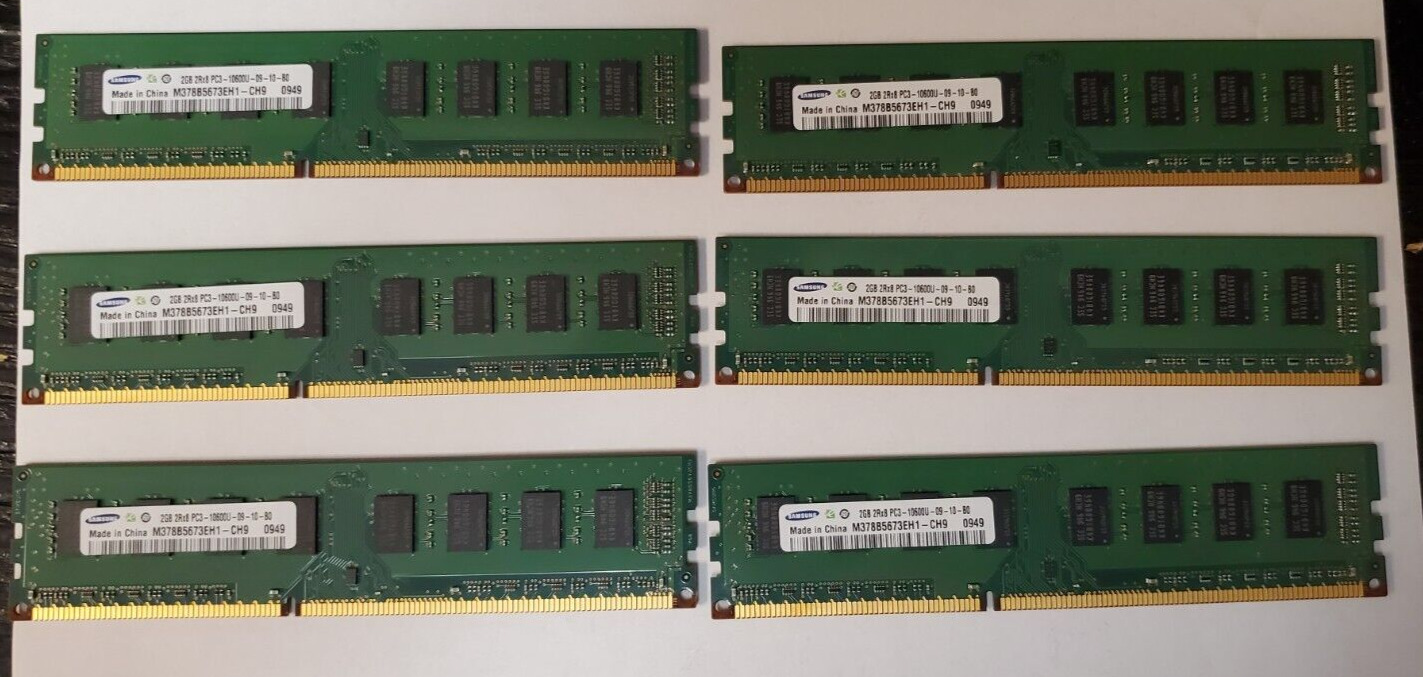 12GB Kit Samsung DDR3 PC3-10600U (6 x 2GB) M378B5673EH1 Memory RAM