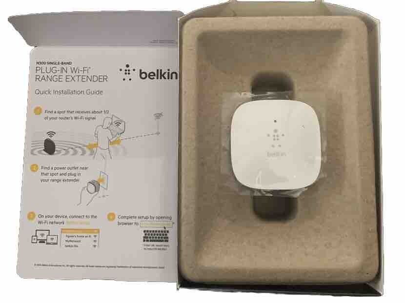 New Open Box Belkin N300 Wi-Fi Range Extender. White. Covers 5000 Sq. Feet. NOB