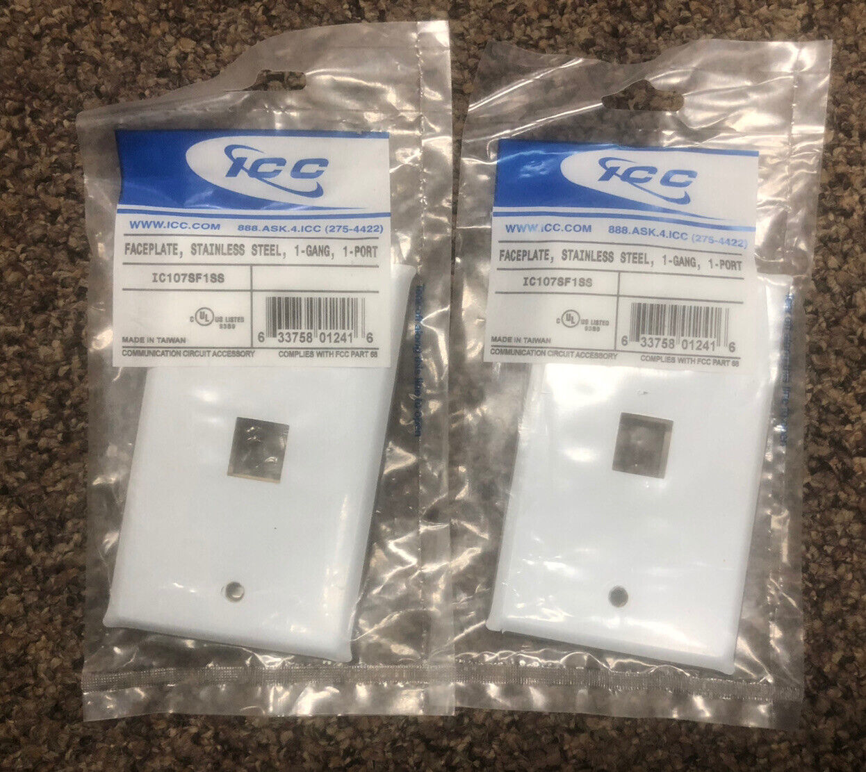 LOT  of 2 NEW ICC IC107SF1SS Stainless Steel 1 Port Face Plate