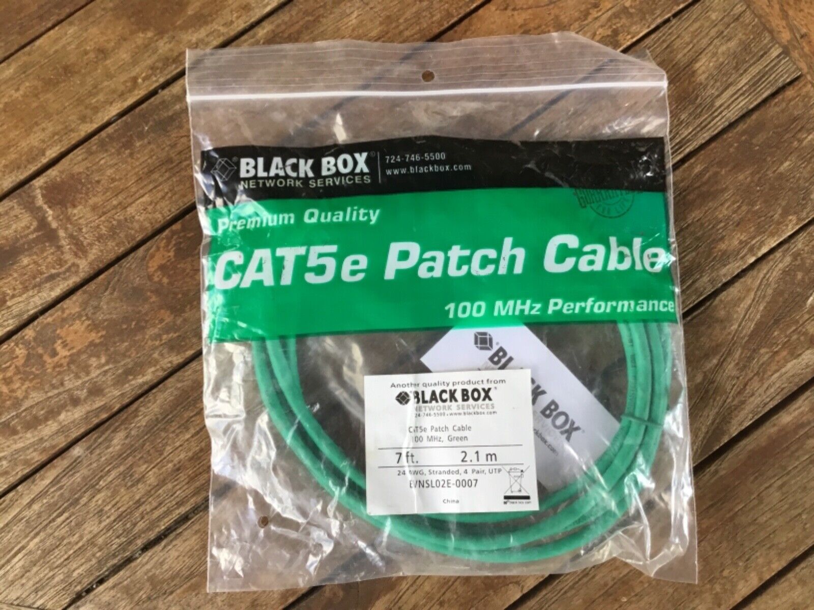 BLACK BOX CAT5E Green 100-MHZ STRANDED ETHERNET PATCH CABLE - 7 ft.New in bag.