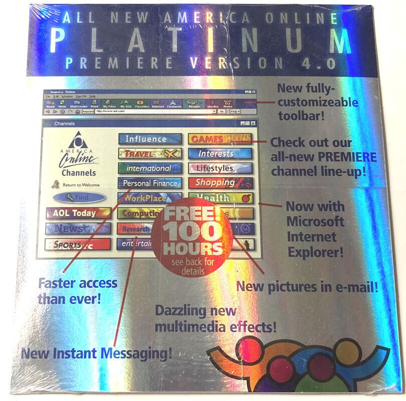 America Online AOL Mail 4.0 Platinum Premiere Instant Messaging 100 Hours Sealed