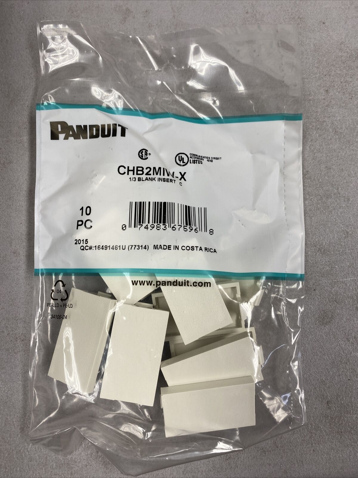 Panduit CHB2MIW-X 1/3 Blank Insert Mini-Com PAN-NET White Plastic Parts