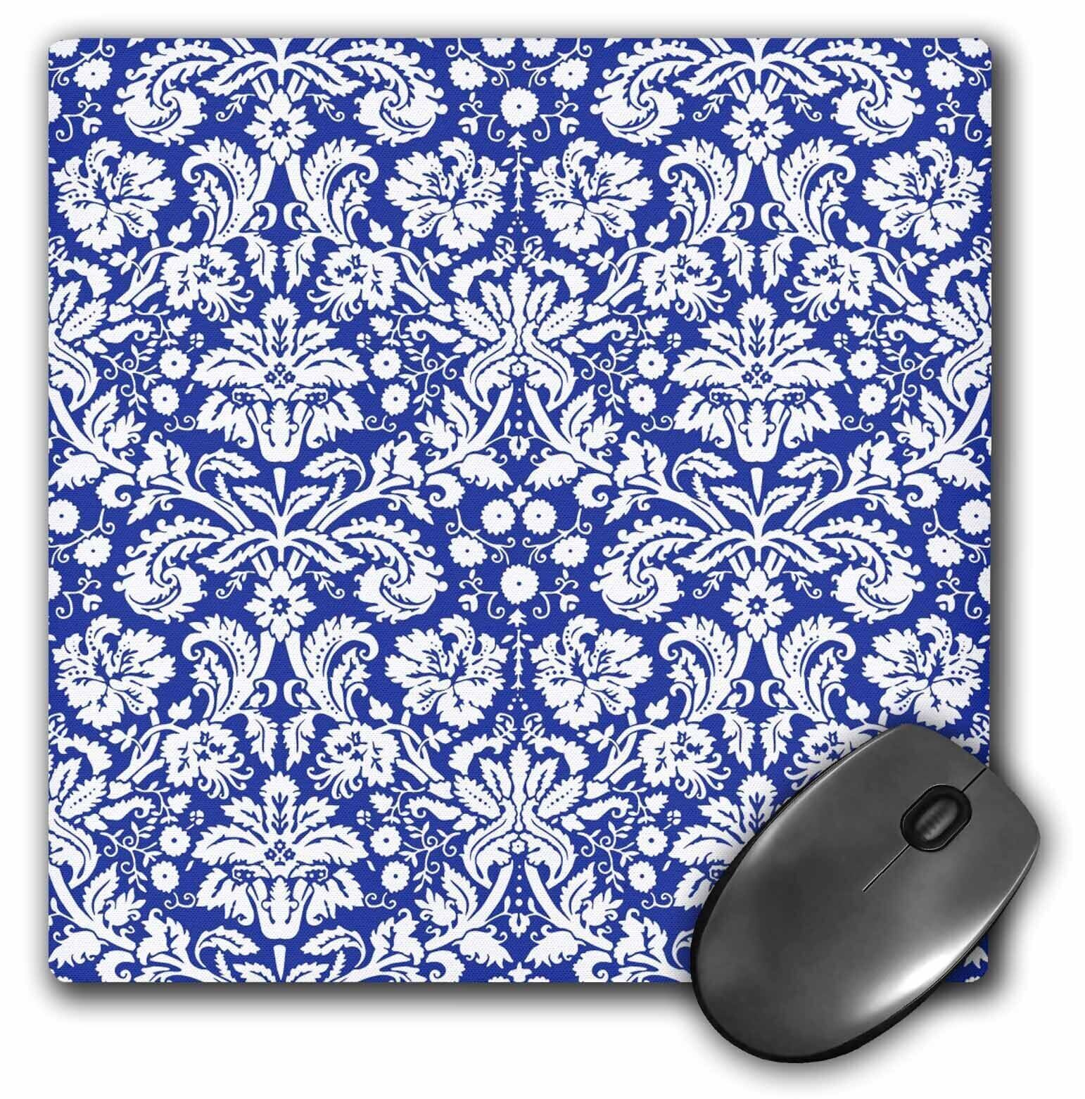 3dRose Royal blue and white damask pattern - stylish elegant Victorian vintage F
