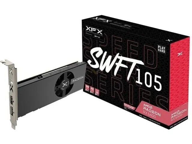 NEW XFX Speedster SWFT 105 RX 6400 4GB GDDR6 Fast as GT 1650 Newer Tech Hi/LoDuo
