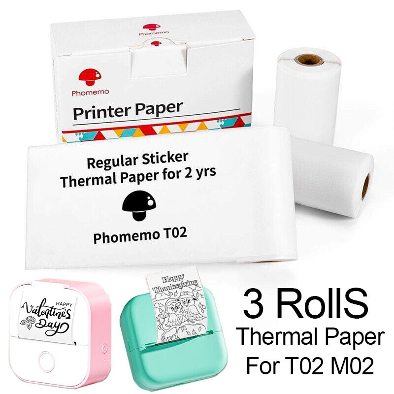 3 Rolls Self-Adhesive White Thermal Paper 50mm for Phomemo M02/M03/M04S/M04S
