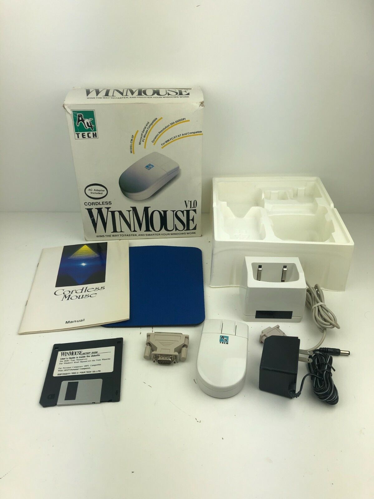 Vintage NOS Bog Box A4 Tech Cordless WinMouse V1.0 Mouse 1994 NEW