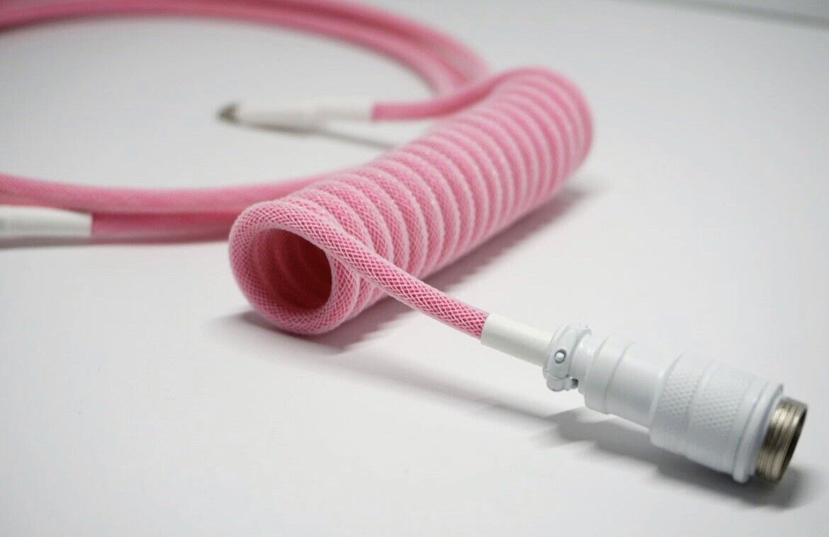 Custom Pink Handmade Coiled Cable, USB-C, USB-A