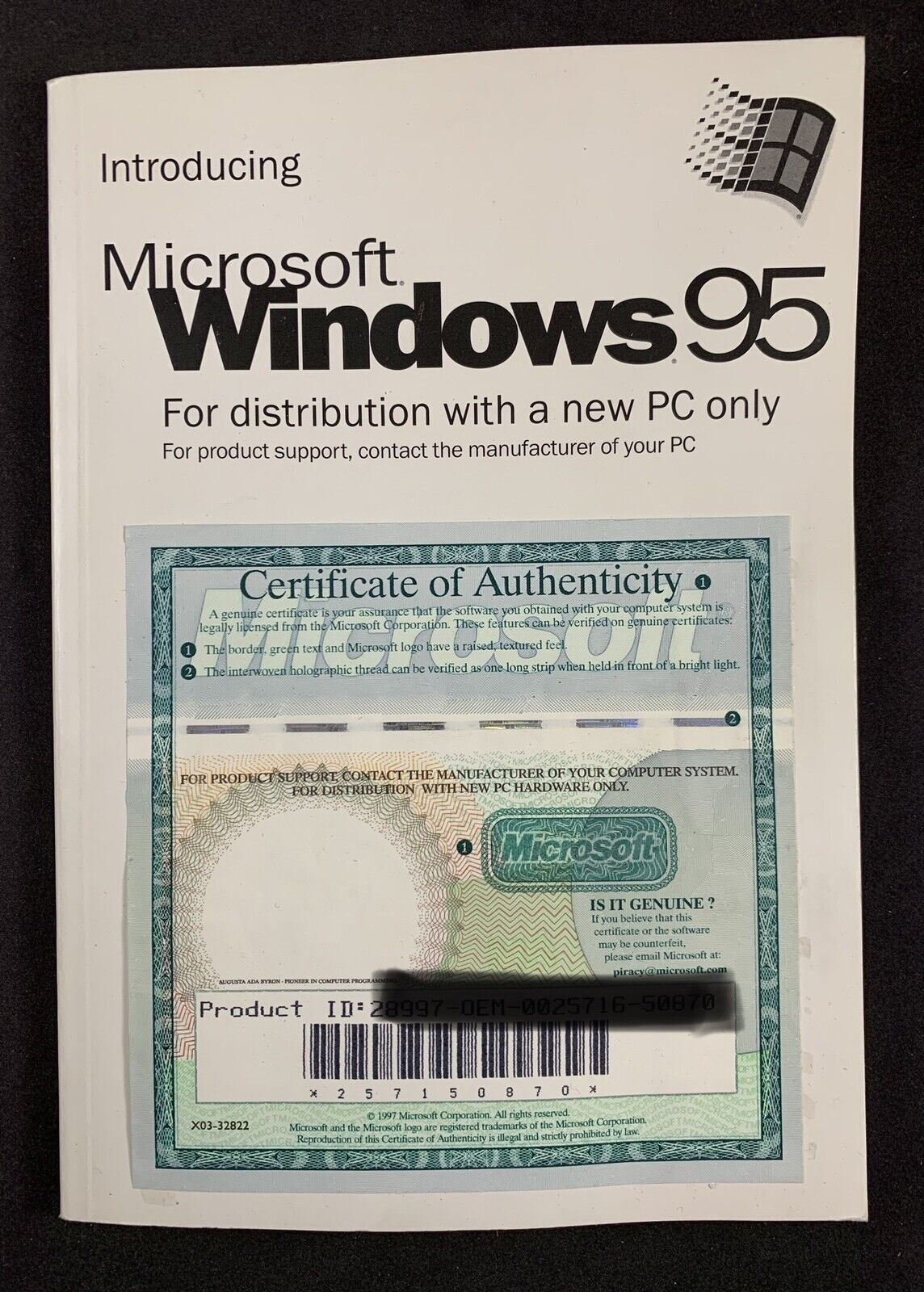 Vintage Original Microsoft Windows 95 Manual w/ Product ID
