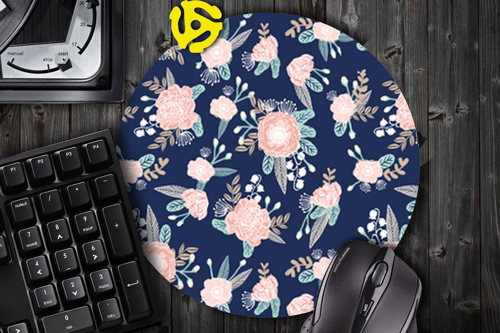 Blush and Navy Floral #2 Round Mouse Pad Mousepad